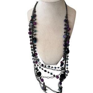 Elegant Multi-Layered Purple and Black‎ Necklace